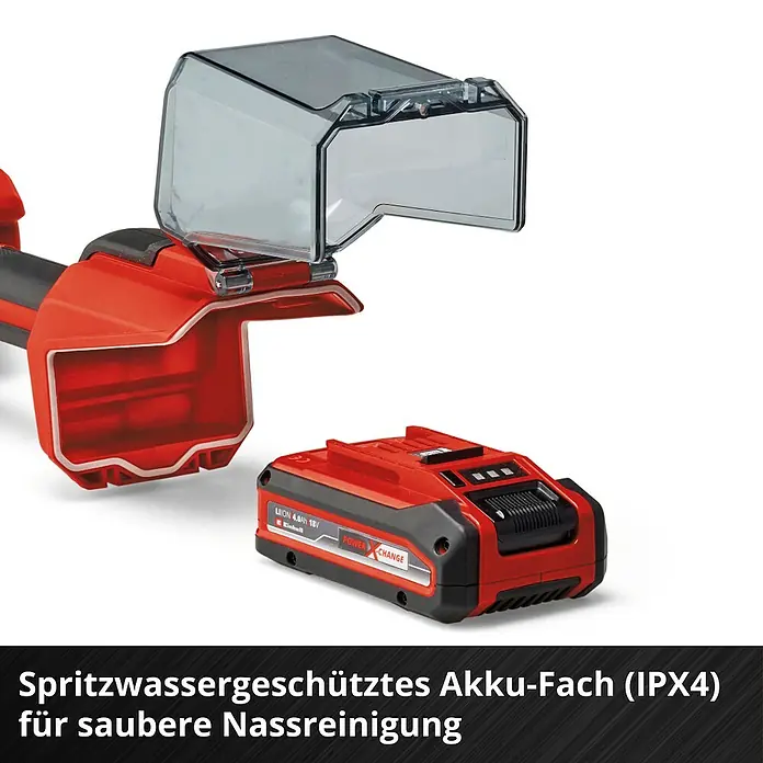 Einhell Power X-Change 18V Akku-Reinigungsbürste Picobella 18/90 - 18 V, Ohne Akku - Spritzwassergeschütztes Akku-Fach (IPX4) für eine saubere Nassreinigung mit dem Einhell Power X-Change Akku und Schutzabdeckung.