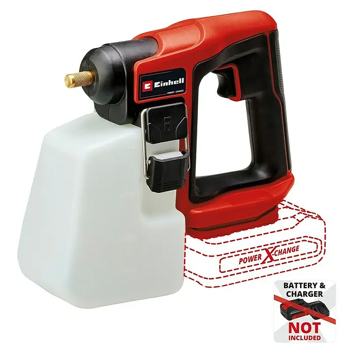Einhell Power X-Change 18V Akku-Drucksprühgerät GE-WS 18/10 LI - 18 V, Ohne Akku, Betriebsdruck: 1,3 bar - Abbildung eines roten und schwarzen Einhell Akku-Sprühgeräts, ideal für Garten- und Reinigungsarbeiten.