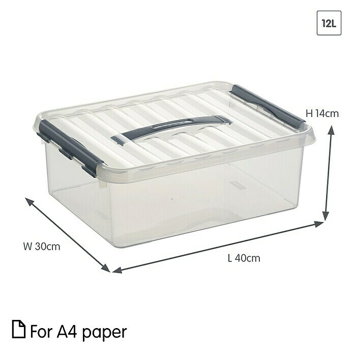 Sunware Aufbewahrungsbox Q-Line (L x B x H: 40 x 30 x 14 cm, Kunststoff, Transparent, Farbe Griff: Schwarz)