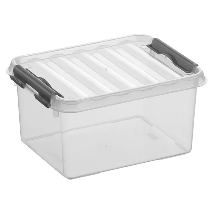 Sunware Aufbewahrungsbox Q-Line - L x B x H: 20 x 15 x 10,4 cm, Kunststoff, Transparent, Farbe Griff: Schwarz - Klarsichtbox mit Deckel und schwarzen Griffen, ideal zur Aufbewahrung und Organisation von Gegenständen im Haushalt.