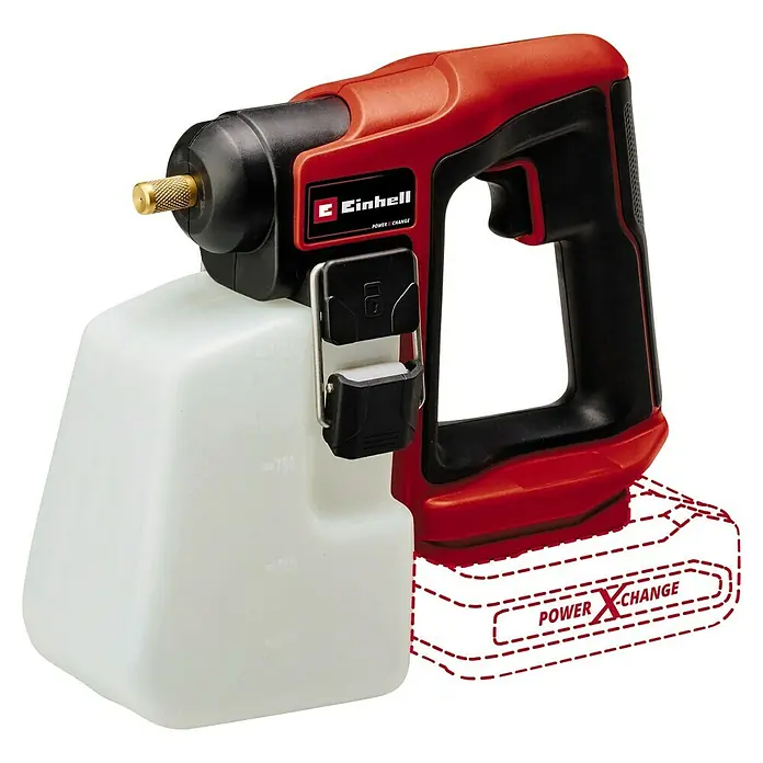 Einhell Power X-Change 18V Akku-Drucksprühgerät GE-WS 18/10 LI - 18 V, Ohne Akku, Betriebsdruck: 1,3 bar - Einhell Akku-Sprühsystem mit rotem Gehäuse und weißem Behälter, ideal für Lackierarbeiten und Beschichtungen im Haus- und Gartenbereich.
