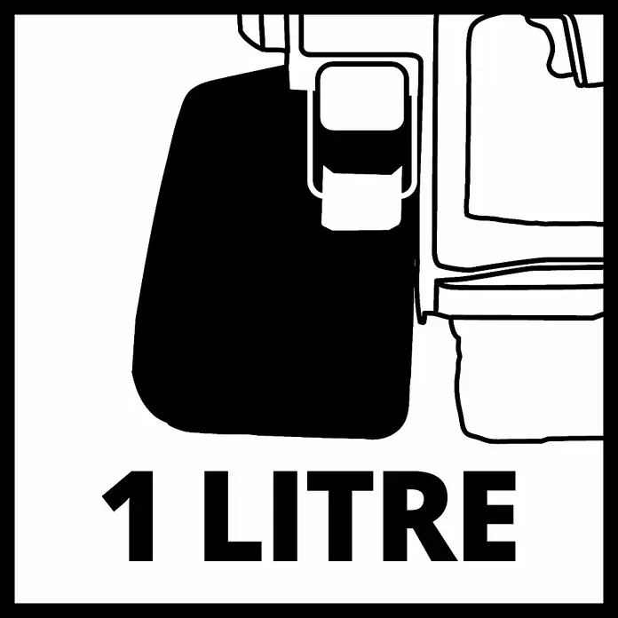 Einhell Power X-Change 18V Akku-Drucksprühgerät GE-WS 18/10 LI - 18 V, Ohne Akku, Betriebsdruck: 1,3 bar - Schwarz-weißes Produktsymbol, das die Kapazität von 1 Liter für den Behälter der Kaffeemaschine angibt.