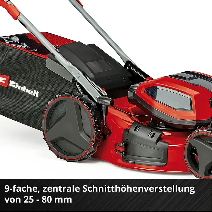 Einhell Professional Akku-Rasenmäher GP-CM 36/52 S Li BL - 36 V, 4 Akkus, 5,2 Ah, Schnittbreite: 52 cm - Rasenmäher mit Fangkorb und zentraler Schnitthöhenverstellung für präzises Mähen.