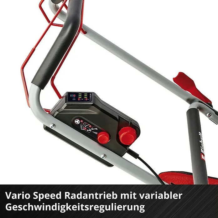 Einhell Professional Akku-Rasenmäher GP-CM 36/52 S Li BL - 36 V, 4 Akkus, 5,2 Ah, Schnittbreite: 52 cm - Vario Speed Radantrieb mit variabler Geschwindigkeitsregulierung. Für präzise Steuerung und komfortables Rasenmähen.