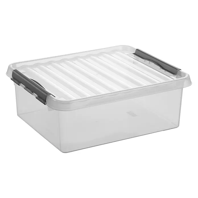 Sunware Aufbewahrungsbox Q-Line - L x B x H: 50 x 40 x 18 cm, Kunststoff, Transparent, Farbe Griff: Schwarz - Transparente Aufbewahrungsbox mit Deckel und grauen Griffen. Ideal für die Lagerung verschiedener Gegenstände im Haushalt oder Büro.