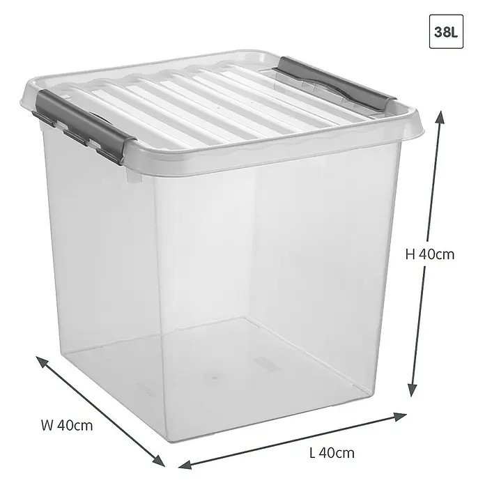 Sunware Aufbewahrungsbox Q-Line - L x B x H: 40 x 40 x 40 cm, Kunststoff, Transparent, Farbe Griff: Schwarz - Eine durchsichtige 38L Aufbewahrungsbox aus Kunststoff mit den Maßen 40x40x40cm, ideal für die Organisation.