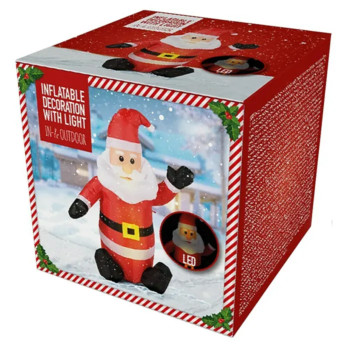 Figura LED navideña Papá Noel hinchable - 45 x 85 x 120 cm, Rojo, blanco, multicolor, LED - El embalaje de una decoración inflable de Papá Noel con iluminación para uso interior y exterior.