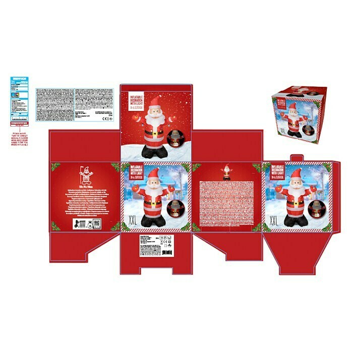 Led-kerstfiguur Opblaasbare kerstman met verlichting (70 x 120 x 190 cm, Rood, wit, zwart, Led) | BAUHAUS