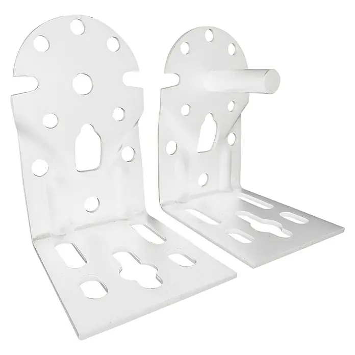 Micel Soporte para toldo TLD08 - 2 ud., Blanco, Específico para: Eje del toldo - Dos soportes angulares de metal blanco con recortes redondos y en forma de ojo de cerradura, uno con un pasador. Ideal para montajes.