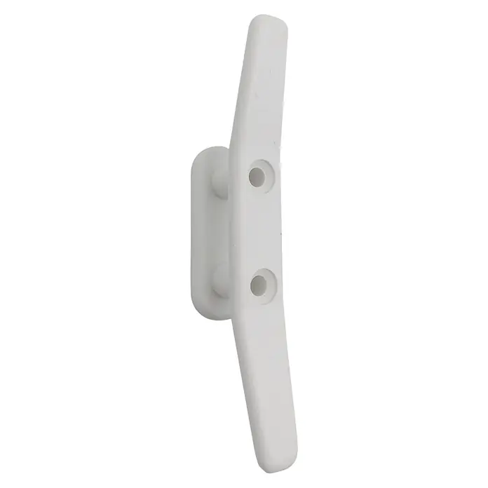Micel Cornamusa TLD15 - Largo: 18 mm, Plástico, Blanco, Específico para: Cuerdas de toldos y capotas - Cornamusa de barco blanca con dos orificios de montaje y una base de montaje. Adecuado para asegurar las líneas de amarre al barco.