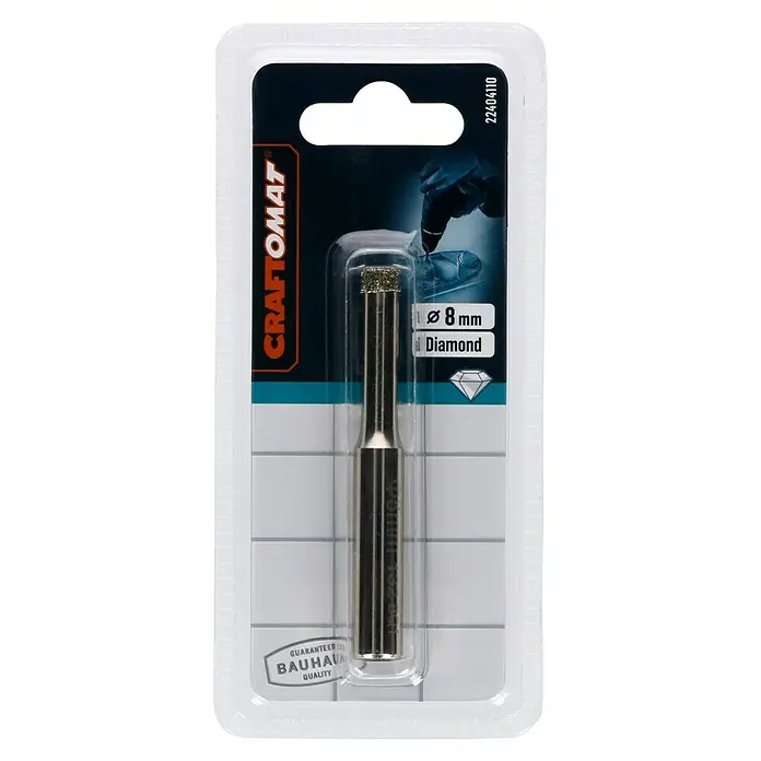 Craftomat Diamant-Nassbohrer Keramik - 8 mm, Durchmesser Schaft: 10 mm - Produktaufnahme einer Craftomat 8 mm Diamantbohrkrone, ideal zum präzisen Bohren in harte Materialien. Hochwertig und langlebig.