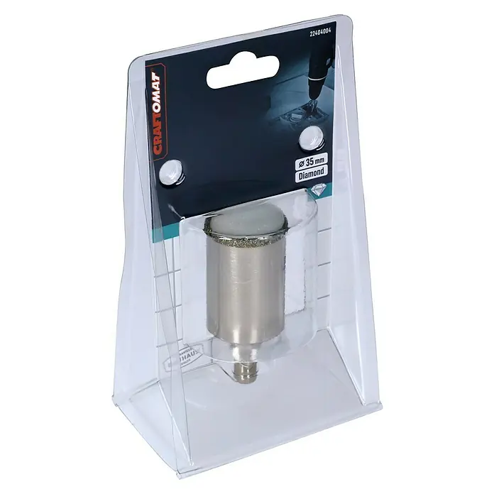 Craftomat Diamant-Lochsäge Keramik - 35 mm, Schnitttiefe: Max. 35 mm - Diamantbohrkrone in durchsichtiger Verpackung. Das Werkzeug ist 35 mm groß und eignet sich ideal für präzise Bohrarbeiten.