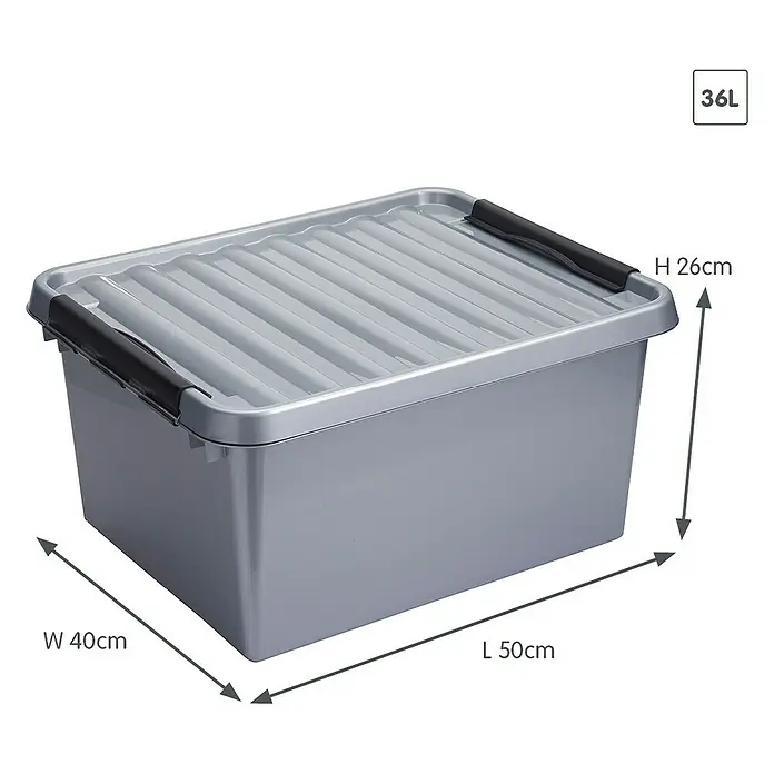 Sunware Aufbewahrungsbox Q-Line - L x B x H: 50 x 40 x 26 cm, Kunststoff, Metallfarbig - Graue 36L Aufbewahrungsbox aus Kunststoff mit den Maßen H 26cm, B 40cm, L 50cm.