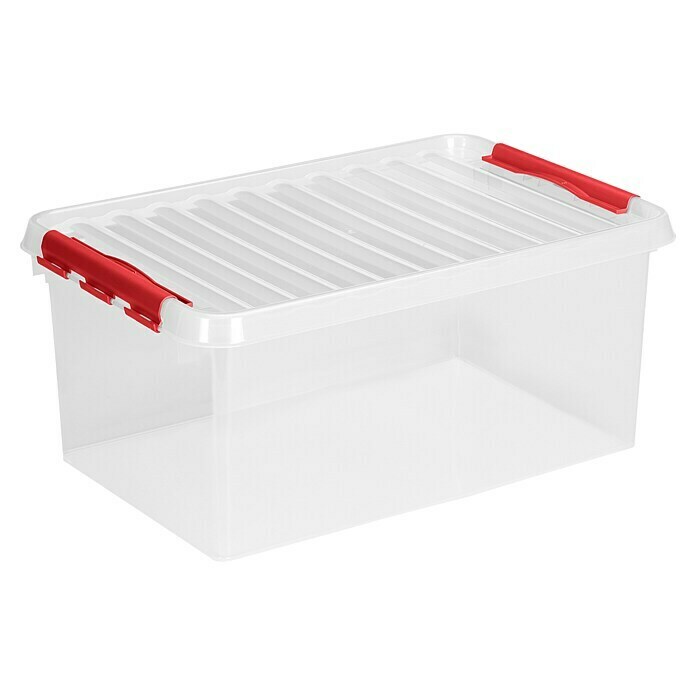 Sunware Aufbewahrungsbox Q-Line (L x B x H: 60 x 40 x 26 cm, Kunststoff, Transparent, Farbe Griff: Rot)