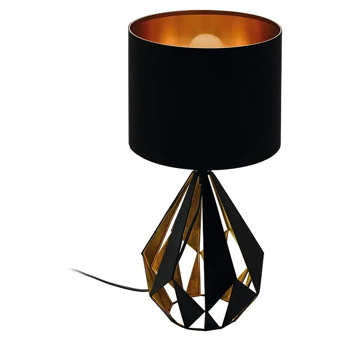 Eglo Lámpara de sobremesa Carlton 5 - 60 W, Ø x Al: 25 x 51 cm, Negro, E27 - Elegante lámpara de mesa con pantalla negra y base geométrica dorada. Un complemento elegante para cualquier interior.