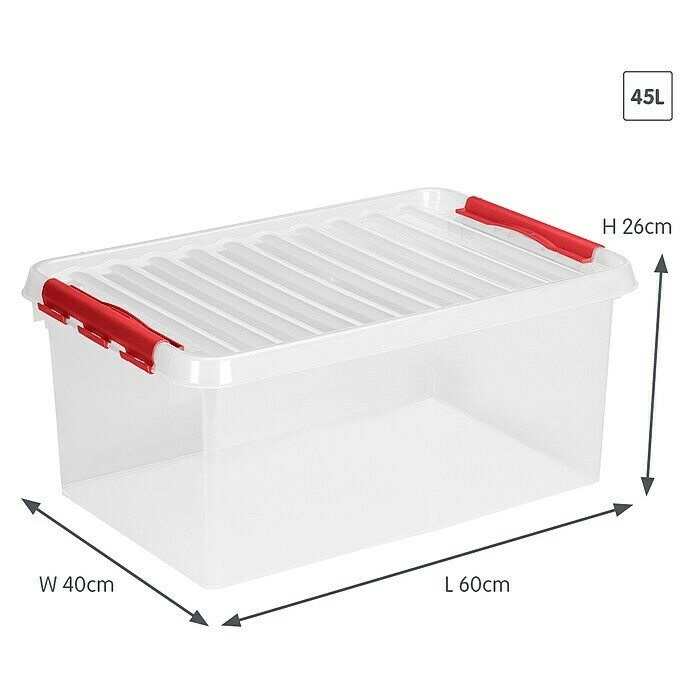 Sunware Aufbewahrungsbox Q-Line (L x B x H: 60 x 40 x 26 cm, Kunststoff, Transparent, Farbe Griff: Rot)