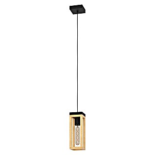 Eglo Nafferton Lámpara colgante (40 W, L x An x Al: 10 x 10 x 110 cm, Negro y Madera, E27)