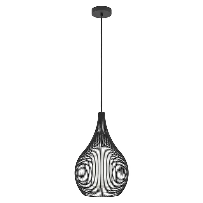 Eglo Lámpara colgante Razoni 1 - 40 W, Negro, E27 - Lámpara de techo negra con pantalla cilíndrica de malla de alambre, una iluminación elegante para cualquier espacio.