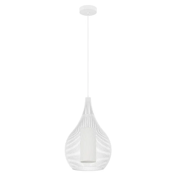 Eglo Lámpara colgante Razoni 1 - 40 W, Blanco, Blanco, E27 - Lámpara colgante blanca moderna con una elegante pantalla en forma de lágrima, ideal para interiores con estilo.
