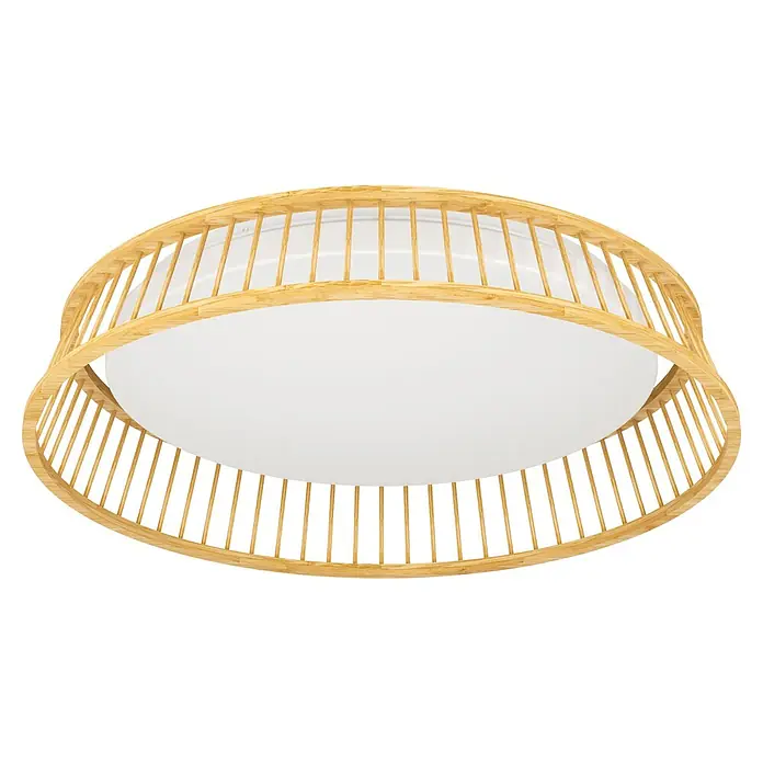 Eglo Plafón LED redondo Luppineria - 20 W, Ø x Al: 45 x 9,5 cm, Madera, Blanco cálido - Lámpara de techo con marco de madera y difusor blanco para una iluminación uniforme. Ideal para salones y dormitorios.