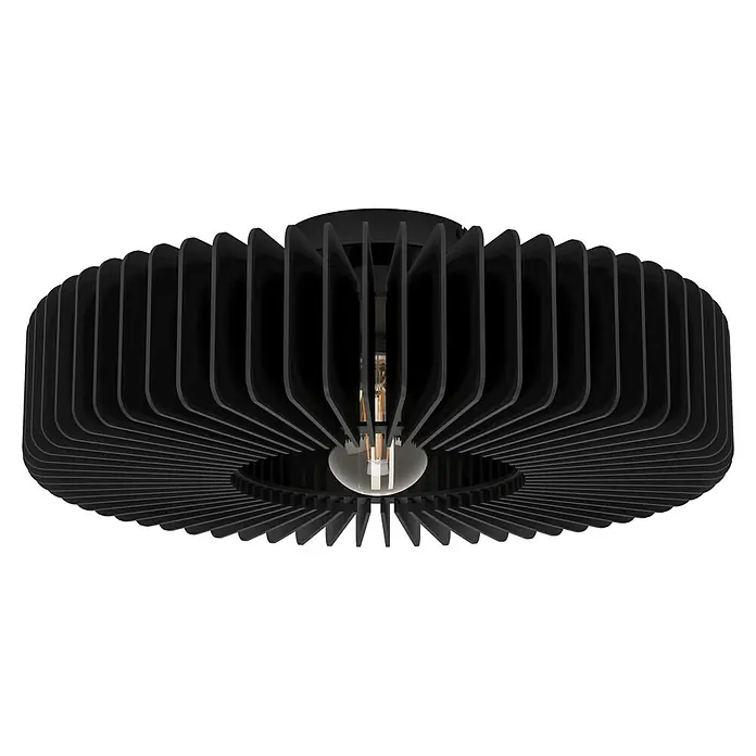 Eglo Plafón redondo Palombaia - 40 W, Ø x Al: 50 x 17,5 cm, Negro - Lámpara de techo negra con estructura de listones, que emite una luz cálida. Diseño elegante para interiores modernos.