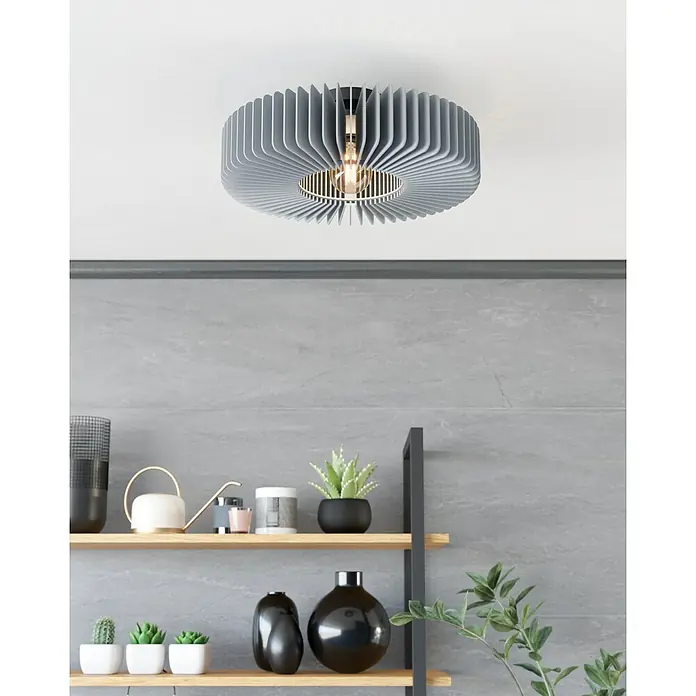 Eglo Plafón redondo Palombaia - 40 W, Ø x Al: 50 x 17,5 cm, Gris - Lámpara de techo moderna con un diseño redondo de listones y una bombilla cálida, que crea un ambiente elegante en cualquier habitación.
