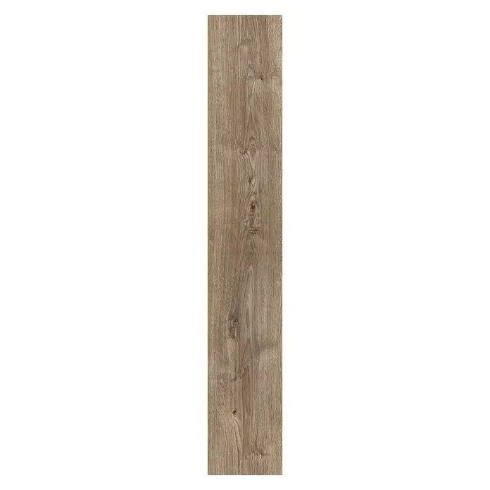 LOGOCLIC Laminado Roble Capuccino - 1.200 x 196 x 7 mm, Roble Capuccino, AC5 - Tabla de madera individual con patrones de vetas naturales y tonos cálidos, ideal para pisos o revestimientos de pared.