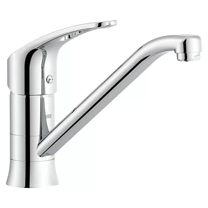Lenz Spültischarmatur Kela - Niederdruck, Chrom, Glänzend - Moderne, glänzende Chrom-Einhebel-Küchenarmatur mit gebogenem Auslauf.