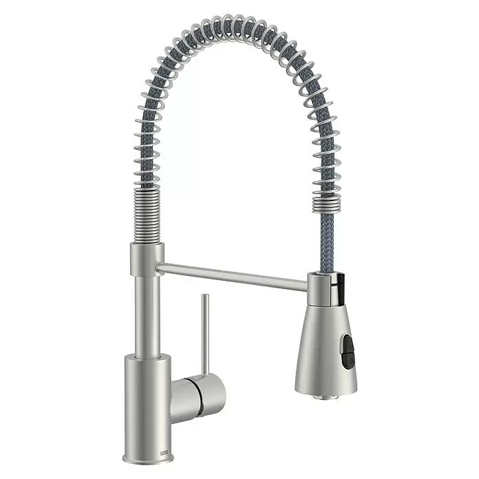 Lenz Spültischarmatur Kalani 2 - Edelstahl, Matt, Höhe: 46 cm, Messing - Gebürstete Küchenarmatur aus Metall mit hoher Bogenfeder und ausziehbarer Brause.