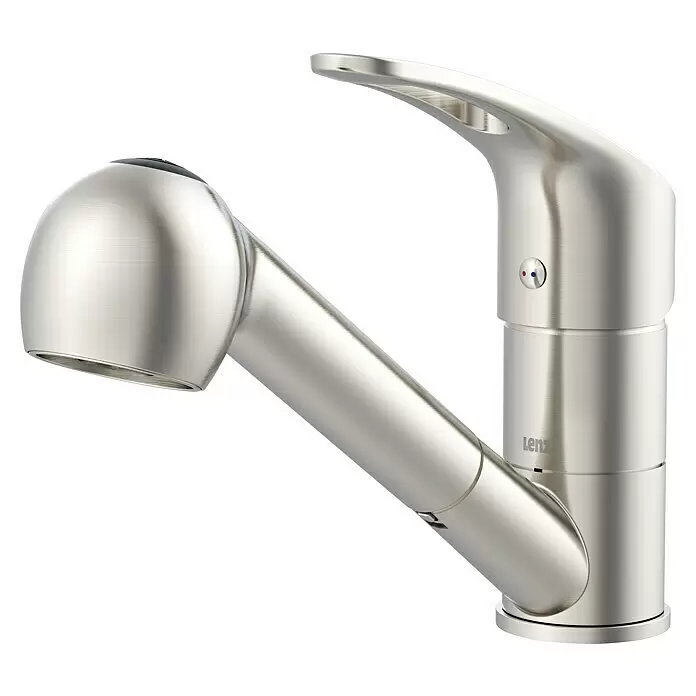 Lenz Spültischarmatur Kela - Hochdruck, Nickel, Matt, Mit Handbrause - Küchenarmatur aus gebürstetem Nickel mit herausziehbarer Brause.
