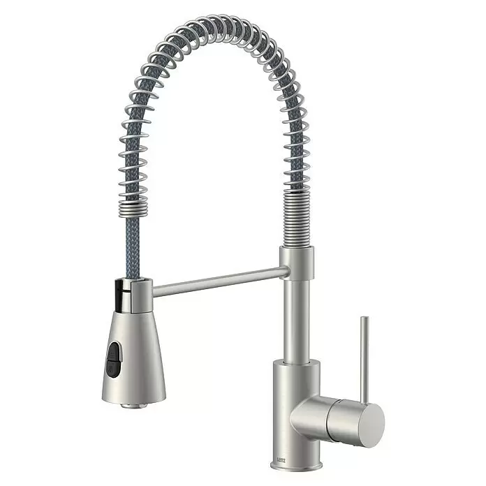 Lenz Spültischarmatur Kalani 2 - Edelstahl, Matt, Höhe: 46 cm, Messing - Moderne Küchenarmatur aus gebürstetem Edelstahl mit flexibler Spiralfeder und ausziehbarer Brause.