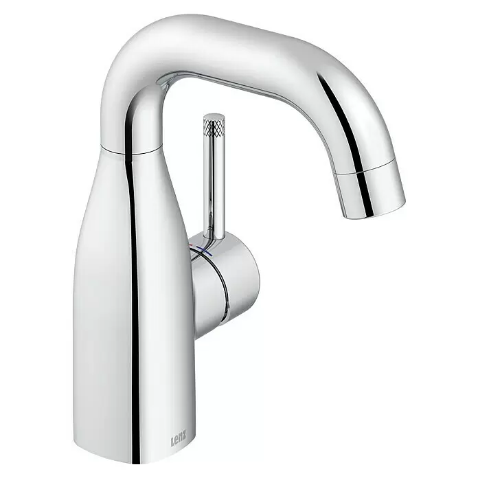 Lenz Waschtischarmatur Pola - Chrom, Glänzend - Moderner Einhebelmischer aus Chrom mit geschwungenem Auslauf und strukturiertem Hebel, inklusive Warm- und Kaltwasseranzeige.