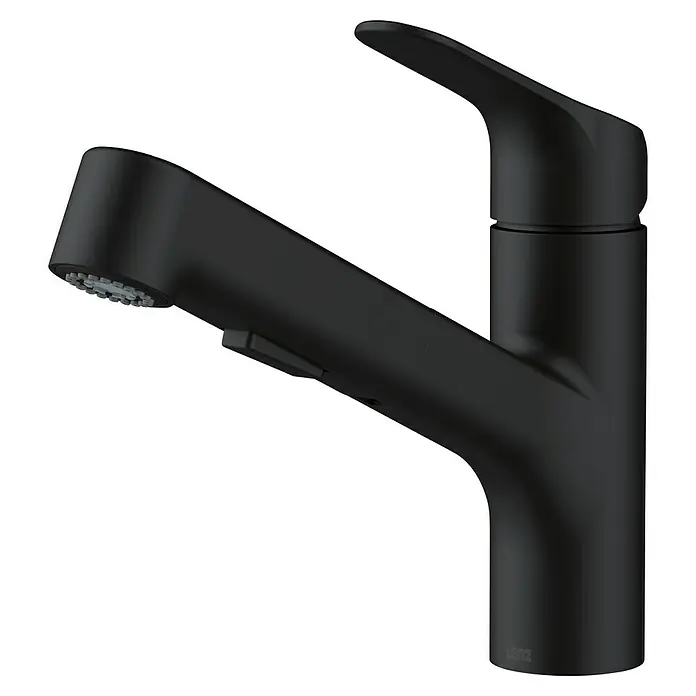 Lenz Spültischarmatur Koa - Schwarz, Matt, Höhe: 21 cm, Messing - Schwarze Küchenarmatur mit ausziehbarer Brause für den modernen Haushalt. Praktisch, elegant und funktional.