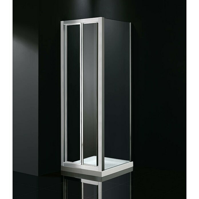 GME Mampara de ducha plegable Glass Combi 1 Esquinera (L x An x Al: 90 x 60  (30/30) x 195 cm, Longitud regulable: 86 cm - 89 cm - 57 cm - 58,5 cm,  Vidrio transparente, Espesor: 6 mm, Plata brillo)