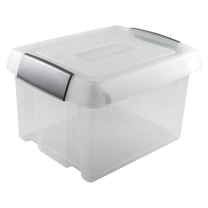 Sunware Hängeaufbewahrung Nesta - L x B x H: 47,5 x 37 x 28 cm, 37 l, Transparent - Transparente Sunware Aufbewahrungsbox mit silbernen Verschlussclips für eine einfache und sichere Aufbewahrung verschiedener Gegenstände.
