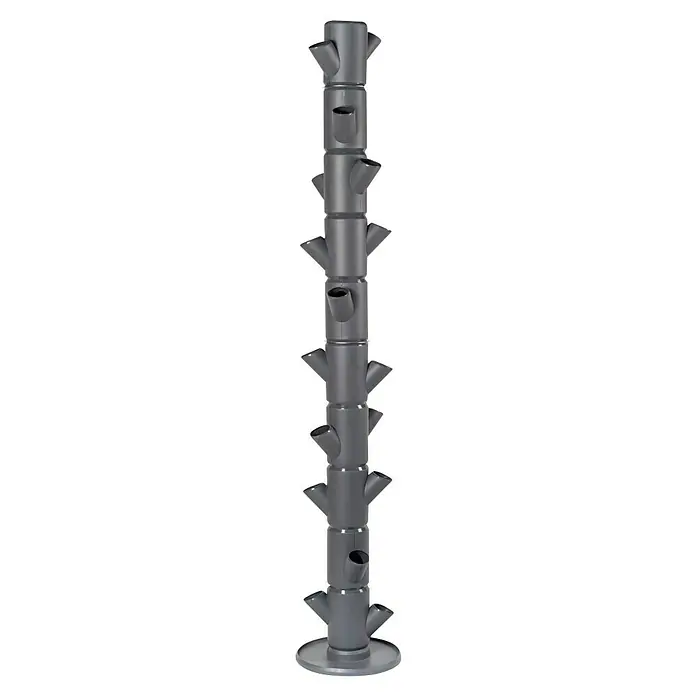 Gusta Garden Pflanzturm Sissi Strawberry infinity - 270 x 270 x 1.850 mm, Anthrazit - Vertikaler Pflanzturm aus grauem Kunststoff mit mehreren Pflanzöffnungen für den Garten oder Balkon.