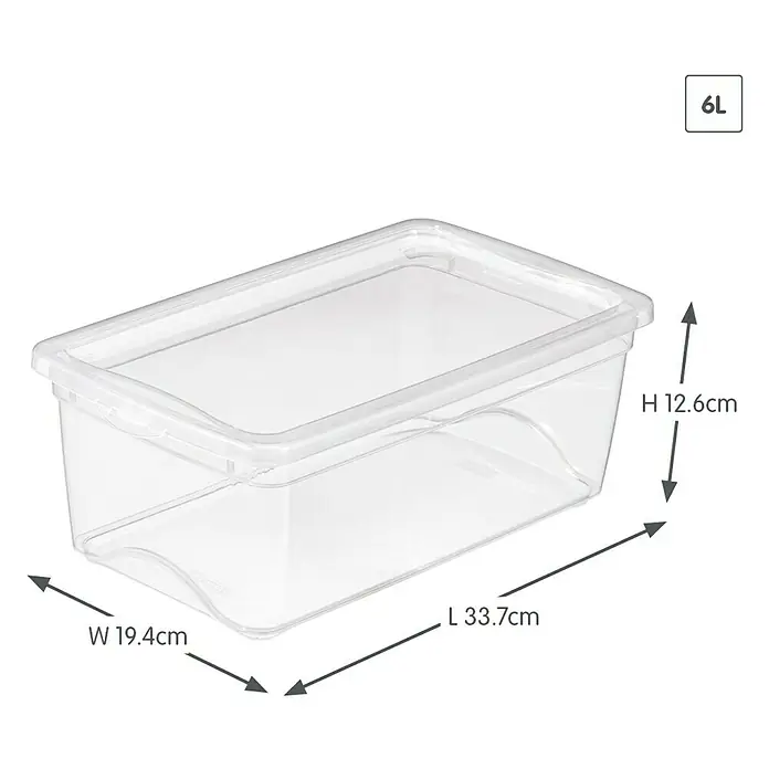 Sunware Aufbewahrungsbox Omega - L x B x H: 33,7 x 19,4 x 12,6 cm, Kunststoff, Transparent - Eine durchsichtige 6L Aufbewahrungsbox aus Kunststoff mit den Maßen Höhe 12,6cm, Breite 19,4cm und Länge 33,7cm.