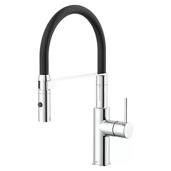 Lenz Spültischarmatur Nalu - Chrom/Schwarz, Glänzend - Moderner Küchenarmatur aus Chrom mit schwarzem Flexschlauch und Einhebelgriff.