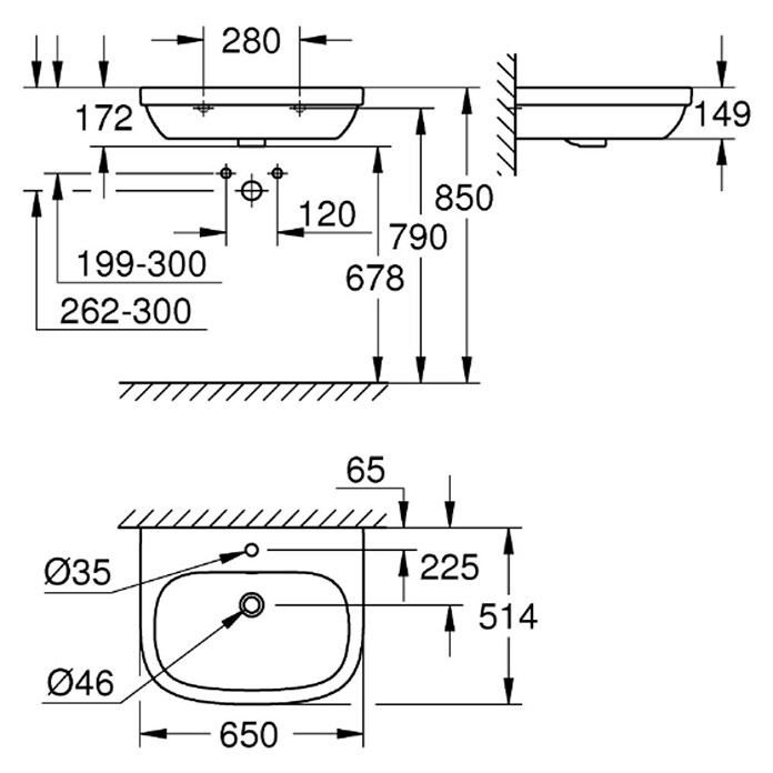 Grohe Euro Keramik Waschtisch (65 x 51,5 cm, Ohne Beschichtung, Keramik, Weiß)