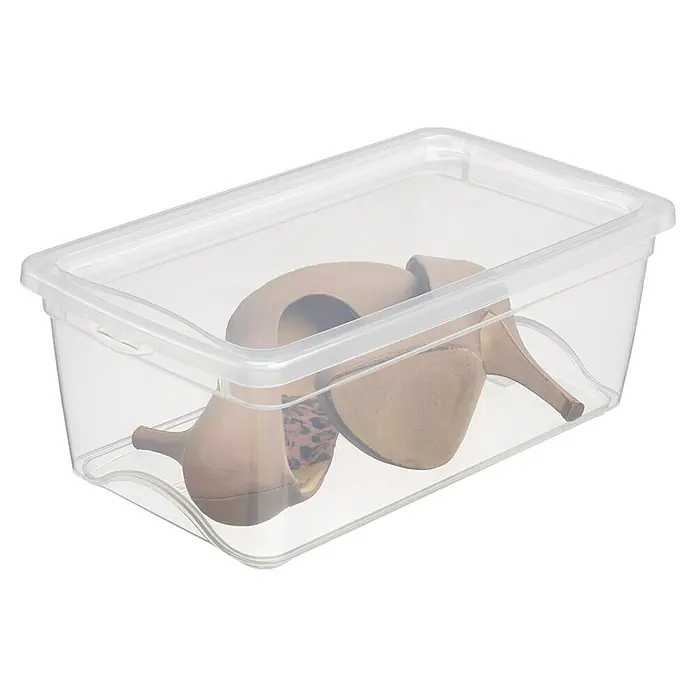 Sunware Aufbewahrungsbox Omega - L x B x H: 33,7 x 19,4 x 12,6 cm, Kunststoff, Transparent - Klarer Schuhkarton mit Deckel, der ein Paar hochhackige Schuhe aufbewahrt. Perfekt für die Organisation und Aufbewahrung von Schuhen.