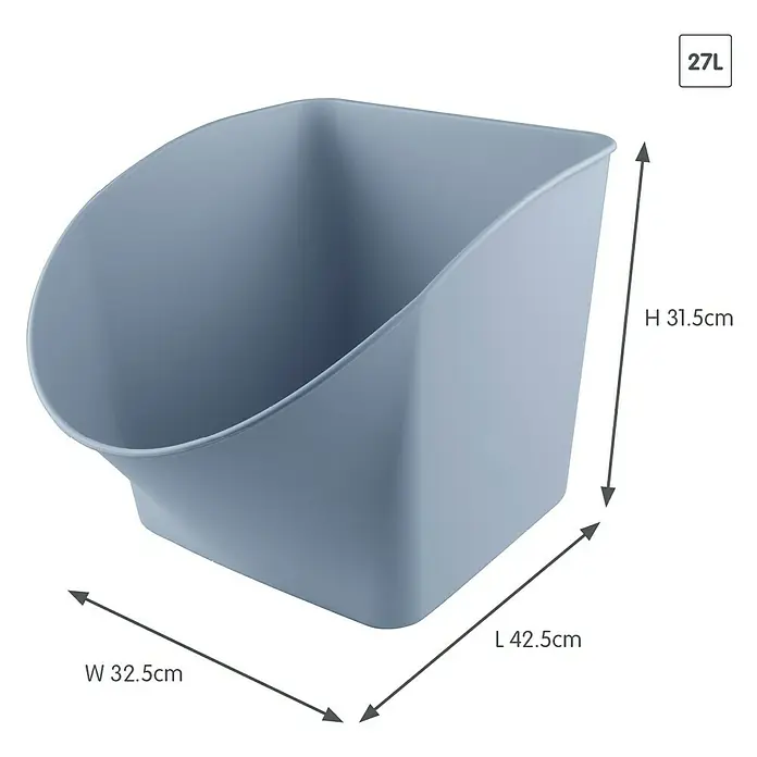 Sunware Aufbewahrungsbox Spielzeugbox - L x B x H: 42,5 x 32,5 x 31,5 cm, Fassungsvermögen: 27 l, Blaugrau - Abbildung eines blauen Abfallbehälters mit den Maßen H 31,5 cm, L 42,5 cm und B 32,5 cm sowie einem Fassungsvermögen von 27 Litern.