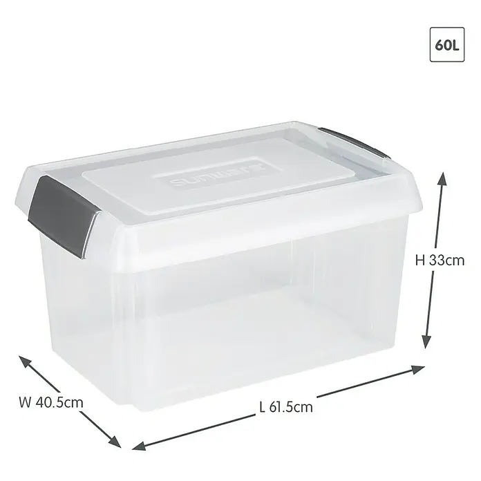 Sunware Aufbewahrungsbox Nesta - L x B x H: 61,5 x 40,5 x 33 cm, Kunststoff, Transparent - Klare Kunststoffbox mit Deckel und den Maßen 61,5 cm Länge, 40,5 cm Breite und 33 cm Höhe. Ideal zur Aufbewahrung verschiedener Gegenstände.