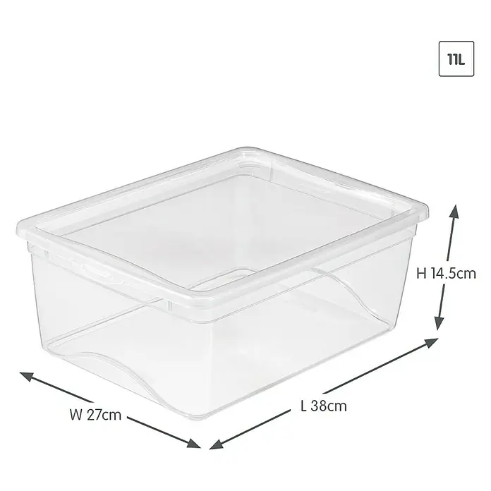 Sunware Aufbewahrungsbox Omega - L x B x H: 38 x 27 x 14,5 cm, Kunststoff, Transparent - Transparente 11L Aufbewahrungsbox mit den Maßen 38cm Länge, 27cm Breite und 14,5cm Höhe zur vielseitigen Nutzung.