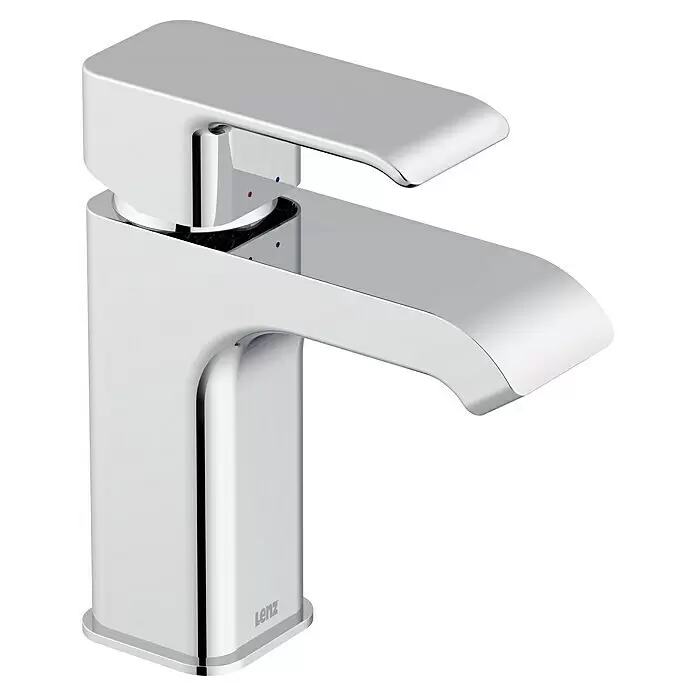 Lenz Milana Waschtischarmatur - Chrom, Glänzend - Moderner Einhebel-Waschtischmischer aus poliertem Chrom mit rechteckigem Design und Warm-/Kaltwasseranzeigen.