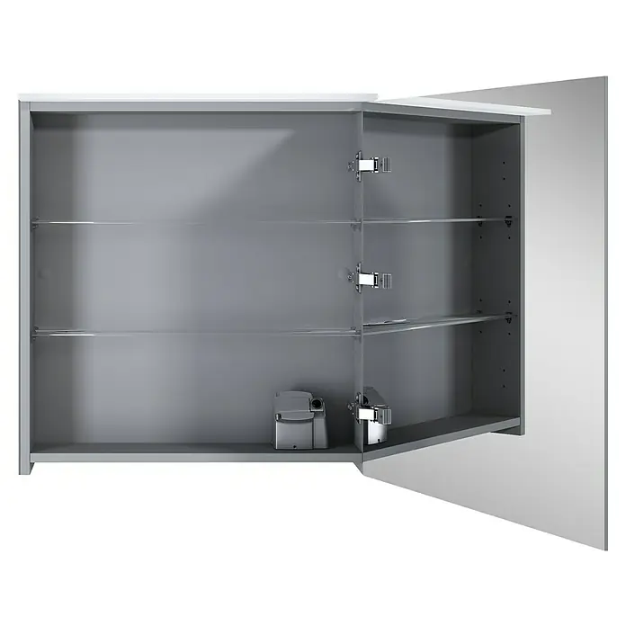 Riva Look LED-Spiegelschrank - B x H: 60,6 x 64,8 cm, Mit Beleuchtung - Grauer Spiegelschrank mit Glasablagen, ideal für die Aufbewahrung von Badutensilien und Kosmetikprodukten. Praktisch und stilvoll.