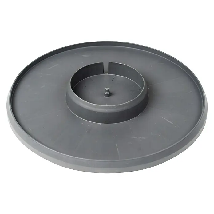 Gusta Garden Pflanzturm Sissi Strawberry Starter - 270 x 270 x 770 mm, Weiß - Nahaufnahme einer grauen runden Drehscheibe mit erhöhter Mitte, ideal für Präsentationen oder als Lazy Susan. Praktisch und stilvoll.