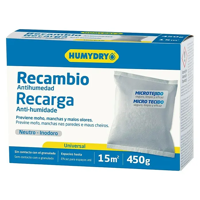 Humydry Almohadilla antihumedad Recambio - Neutral, 450 g - Imagen del producto del recambio de antihumedad Humydry de 450g para un clima interior saludable que protege contra la humedad, el moho y los olores.