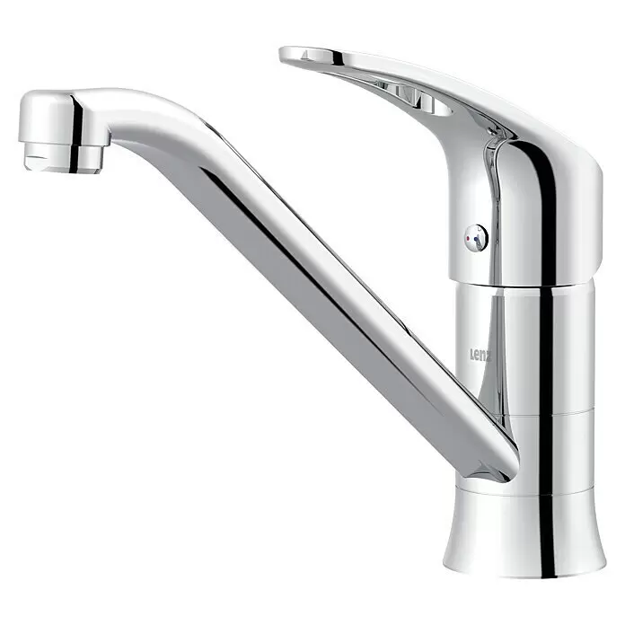 Lenz Spültischarmatur Kela - Niederdruck, Nickel, Matt - Polierter Einhebelmischer aus Chrom mit modernem, geschwungenem Design.