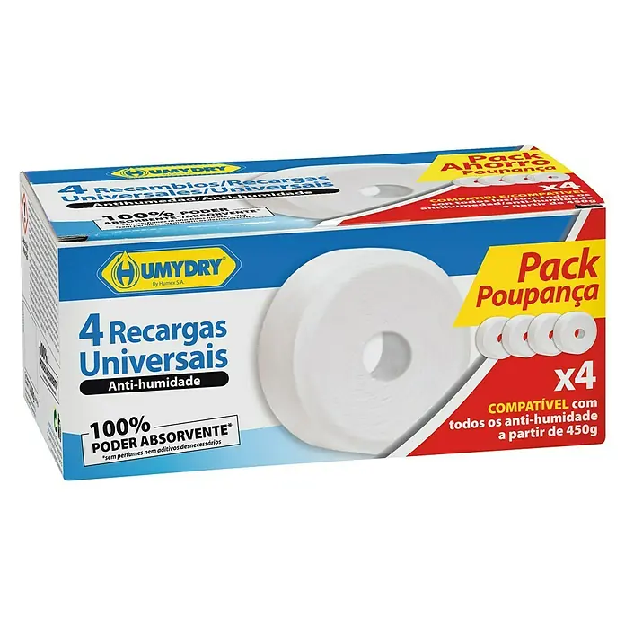 Humydry Recambio de tableta para el deshumidificador universal - Neutral, 4 ud. x 450 g - Paquete de recambios universales Umydry, paquete de 4, perfecto para la absorción de humedad y compatible con todos los deshumidificadores a partir de 450 g.