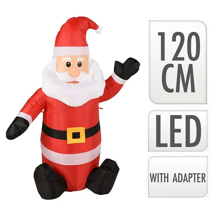 Figura LED navideña Papá Noel hinchable - 45 x 85 x 120 cm, Rojo, blanco, multicolor, LED - Papá Noel hinchable LED (120 cm) con adaptador. Una decoración festiva para uso interior y exterior que difunde la alegría navideña.